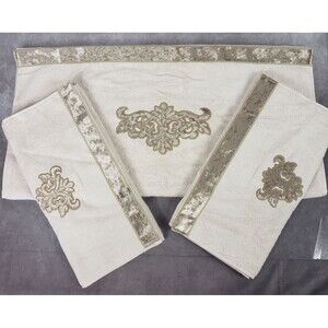 Linum Home 3 Pc Bath Towel Set Beige Turkish Cotton May Embellished